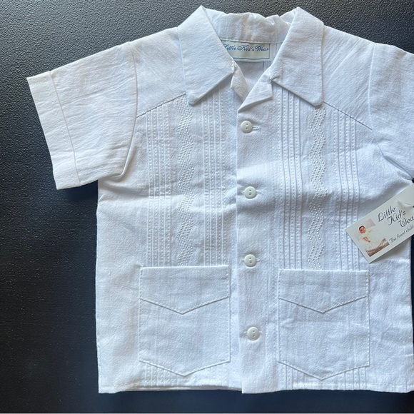 Little Kids Wear White Guayabera Shirt Boys Formal Short Sleeve Button Up - Picture 2 of 8